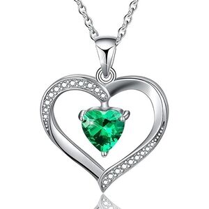 Elegant Silver Heart Necklace with Green Gemstone